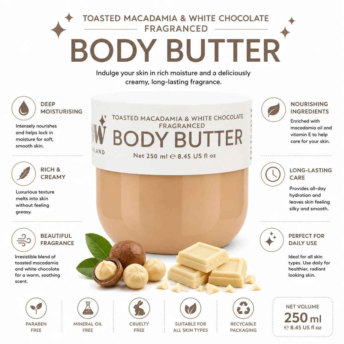 Body Glow Toasted Macadamia 250ml